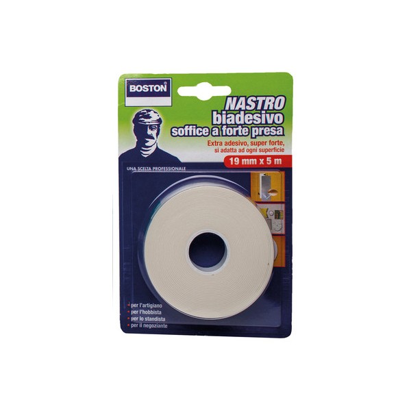 Nastri adesivi Nastro biadesivo forte boston ml.5 x19mm per ganci specchi vetrine allestimenti
