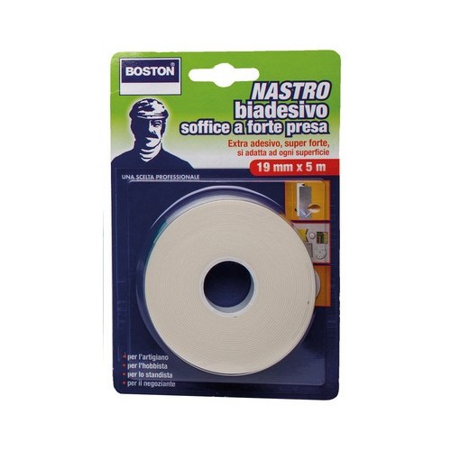 Nastri adesivi Nastro biadesivo forte boston ml.5 x19mm per ganci specchi vetrine allestimenti