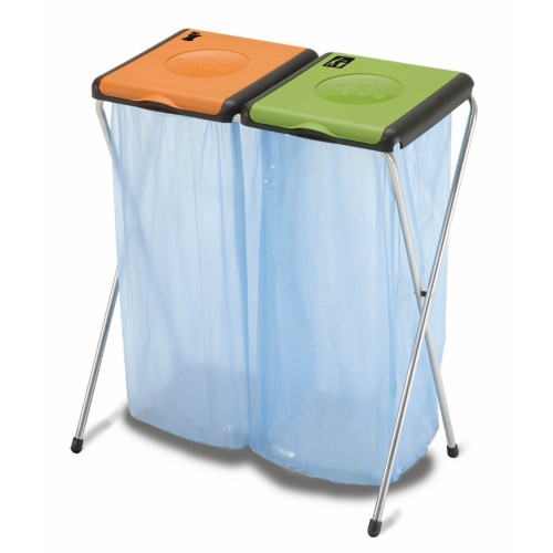 Pattumiere Pattumiera nature 2 posti gimi in acciaio con coperchi raccolta differenziata