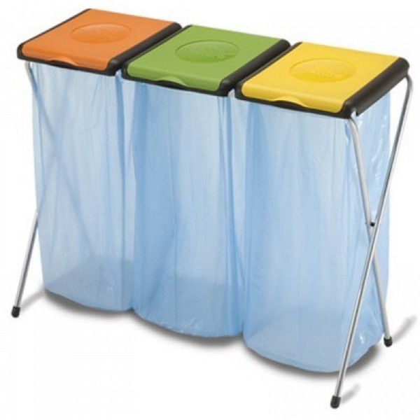 Pattumiere Pattumiera nature 3 posti gimi in acciaio con coperchi raccolta differenziata