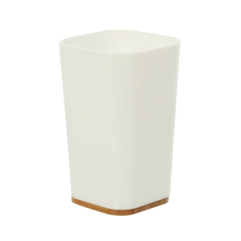 Portaspazzolini Portaspazzolino da appoggio in plastica e bambu bianco opaco 006402