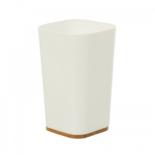 Portaspazzolini Portaspazzolino da appoggio in plastica e bambu bianco opaco 006402