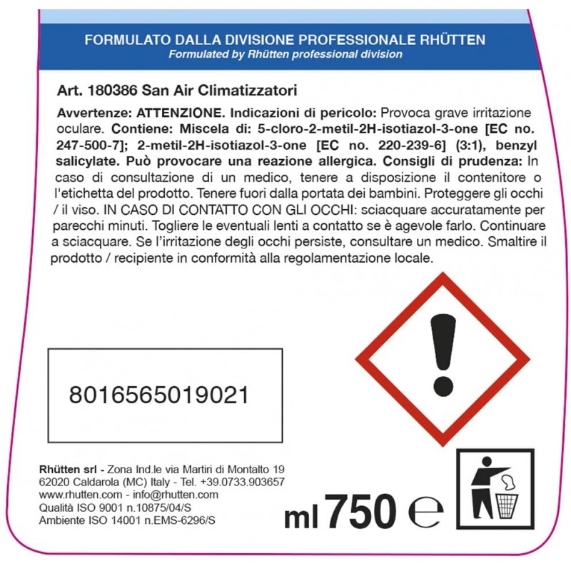 Ferramenta per mobili Rhutten san air disodorante per climatizzatori 750 ml Ferramenta per mobili Rhutten san air disodorante per climatizzatori 750 ml