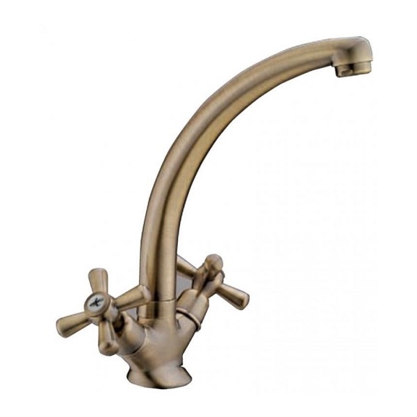Rubinetteria Rubinetto miscelatore per lavello comandi a croce serie sofia in ottone bronzato