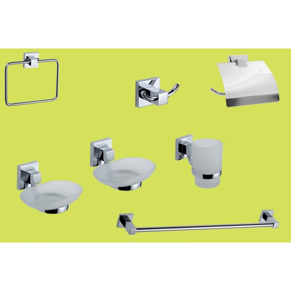Accessori bagno Serie bagno pezzi 7 geo metallo cromato vetro satinato arredo accessori