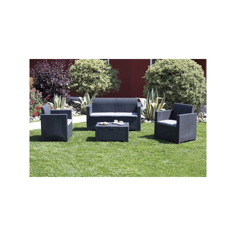 Divani da giardino Set 4 pezzi salotto salottino nebraska antracite per arredo giardino esterno Divani da giardino Set 4 pezzi salotto salottino nebraska antracite per arredo giardino esterno