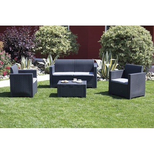 Divani da giardino Set 4 pezzi salotto salottino nebraska antracite per arredo giardino esterno