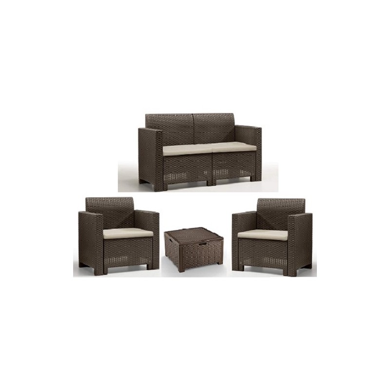 Divani da esterno Set 4 pezzi salotto salottino nebraska marrone per arredo giardino esterno