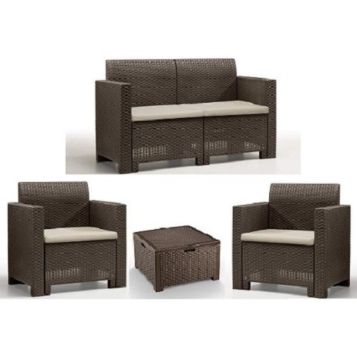 Divani da esterno Set 4 pezzi salotto salottino nebraska marrone per arredo giardino esterno