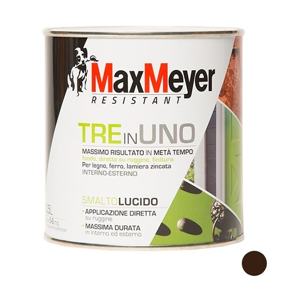 Smalti per esterni Smalto tre in uno lucido marrone 0.50 lt legno ferro lamiera zincata antiruggine