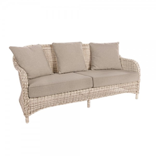 Divani da giardino Divano 3 posti da esterno Aditya in alluminio intreccio in fibra sintetica con cuscini in olefin