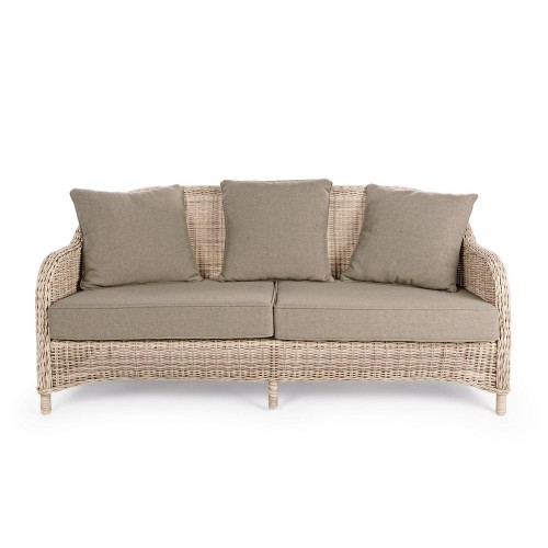 Divani da giardino Divano 3 posti da esterno Aditya in alluminio intreccio in fibra sintetica con cuscini in olefin