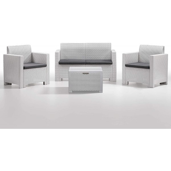 Divani da giardino Set 4 pezzi salotto salottino nebraska bianco per arredo giardino esterno