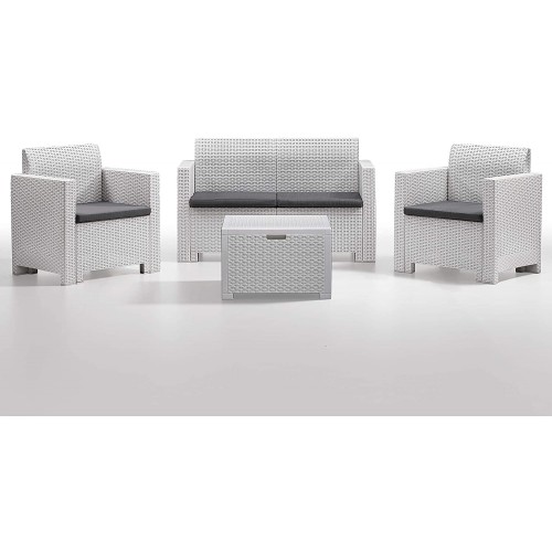 Divani da giardino Set 4 pezzi salotto salottino nebraska bianco per arredo giardino esterno