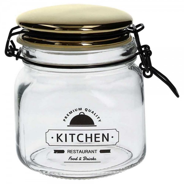 Barattoli da cucina Barattolo vetro trasparante cm14x11x13h in vetro linea gold jam