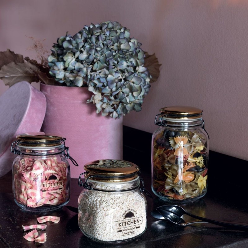 Barattoli da cucina Barattolo vetro trasparante cm14x11x13h in vetro linea gold jam Barattoli da cucina Barattolo vetro trasparante cm14x11x13h in vetro linea gold jam